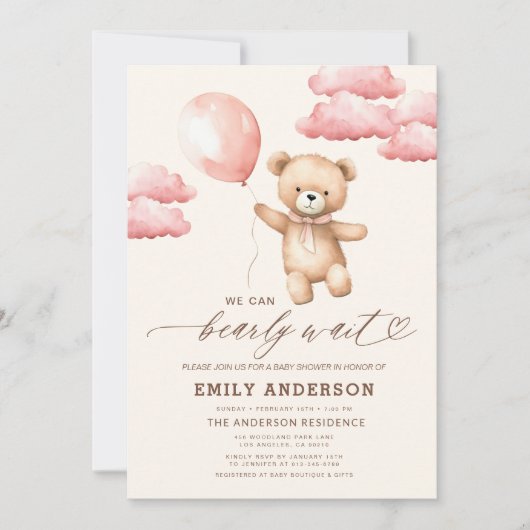 Invitation Code QR Baby Shower Ourson Attend avec Impatience (Devant)