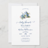 Invitation Code QR Baby Shower Thé à l'anglaise Hydrangea Ble (Devant)