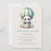 Invitation Code QR Ballon Vert Menthe Panda Mignon Baby Showe (Devant)