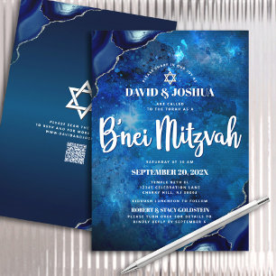 Invitation Code QR Bar Mitzvah Agate Bleu Galaxie Script