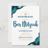 Invitation Code QR Bar Mitzvah Agate Turquoise Écriture Blanc (Devant)