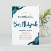 Invitation Code QR Bar Mitzvah Agate Turquoise Écriture Blanc (Debout devant)