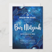 Invitation Code QR Bar Mitzvah Bleu Galaxie Agate Script Gras (Devant)