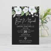 Invitation Code QR Bar Mitzvah Noir Argent Floral Script (Debout devant)