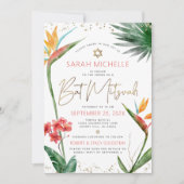 Invitation Code QR Bar Mitzvah Tropical Floral Script Or (Devant)