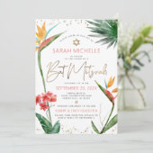 Invitation Code QR Bar Mitzvah Tropical Floral Script Or (Debout devant)