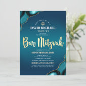 Invitation Code QR Bar Mitzvah Turquoise Ombré Agate Script (Debout devant)