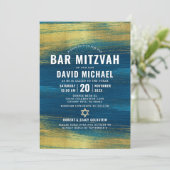 Invitation Code QR Bar Mitzvah Turquoise Or Feuille Moderne (Debout devant)