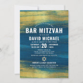 Invitation Code QR Bar Mitzvah Turquoise Or Feuille Moderne (Devant)