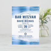 Invitation Code QR Bar Mitzvah Typographie Navy Blue Feuille (Debout devant)