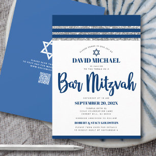 Invitation Code QR Barre Mitzvah Marine Argent Tallit Bold Sc