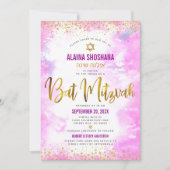 Invitation Code QR Bat mitzvah Aquarelle rose or Script (Devant)