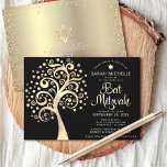 Invitation Code QR Bat mitzvah Black Gold Tree of Life Script<br><div class="desc">Soyez fier, réjouissez-vous et présentez cette étape importante de votre Bat mitzvah préféré ! Envoyez cette invitation de code QR sophistiquée, moderne et personnalisée pour un événement à retenir. Un faux arbre à feuille d'or audacieux et graphique avec l'étoile brillante de David et des "feuilles" de point, ainsi qu'un faux...</div>