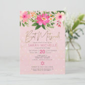 Invitation Code QR Bat Mitzvah Floral Rose Paillet Or Script (Debout devant)