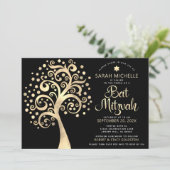 Invitation Code QR Bat Mitzvah Noir Or Arbre de Vie Script (Debout devant)