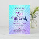 Invitation Code QR Bat Mitzvah Rétro Dégradé Bleu Violet Amus (Debout devant)