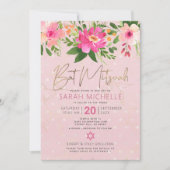 Invitation Code QR Bat mitzvah rose Floral or coulée Script (Devant)