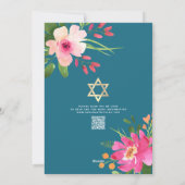 Invitation Code QR Bat Mitzvah Turquoise Floral Or Script (Dos)