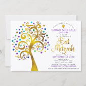 Invitation Code QR Bat Mitzvah Violet Or Gras Arbre de Vie (Devant)