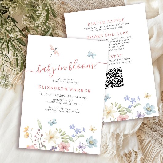 Invitation Code QR bébé en fleurs fête de bébé fille sauvage