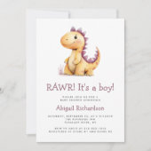 Invitation Code QR Bébé Garçon Fête Prénatale Dinosaure Viole (Devant)