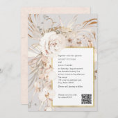 Invitation Code QR, beige élégant aquarelle mariage floral I (Devant / Derrière)