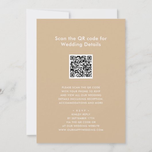 Invitation Code QR Beige Tout en un Mariage de script moderne (Dos)