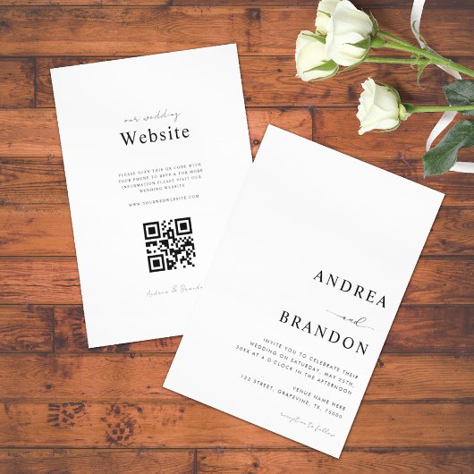 Invitation Code QR blanc clair moderne tout en un Mariage