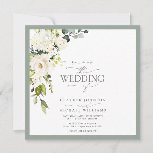 Invitation Code QR blanc gris vert vert Aquarelle florale Scr (Devant)