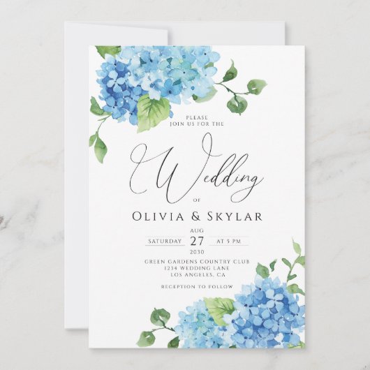 Invitation Code QR bleu clair Hydrangea tout en un Mariage (Devant)