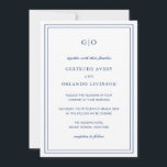 Invitation Code QR Bleu de la marine classique Mariage élégan<br><div class="desc">Faire-part de mariage bleu marine de style classique avec un design simple et minimal avec votre monogramme en haut et vos détails de l'événement entouré d'une double bordure. Les fontes alternent entre un script élégant, une fonte serif traditionnelle et minimaliste sans serif. Le dos contient vos informations d'invité ainsi qu'un...</div>