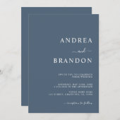 Invitation Code QR bleu moderne RSVP tout en un Mariage (Devant / Derrière)