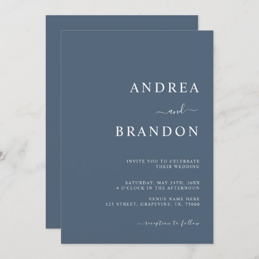 Invitation Code QR bleu moderne RSVP tout en un Mariage (Devant / Derrière)