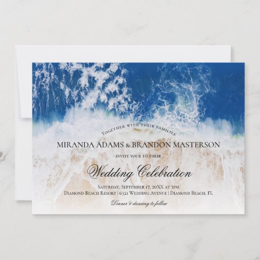 Invitation Code QR - Bleu Océan Vagues Plage tropicale Mariag (Devant)