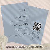 Invitation Code QR Bleu Poussière Simple Texte Mariage
