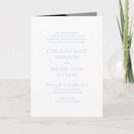 Invitation Code QR Bleu Poussiéreux Élégant Mariage (Devant)