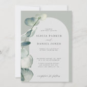 Invitation Code QR boho sauge arche verte eucalyptus mariage (Devant)