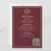 Invitation Code QR bordeaux classique monogramme mariage form (Dos)
