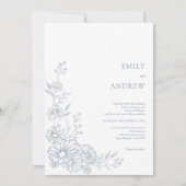 Invitation Code QR Botanique Bleu Tout En Un Mariage (Devant)