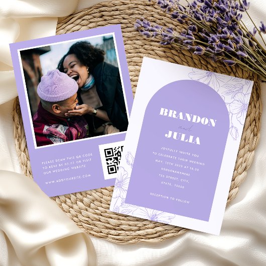 Invitation Code QR botanique floral d'arche de lilas lavande 