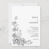 Invitation Code QR Botanique Noir Blanc Tout En Un Mariage (Devant)