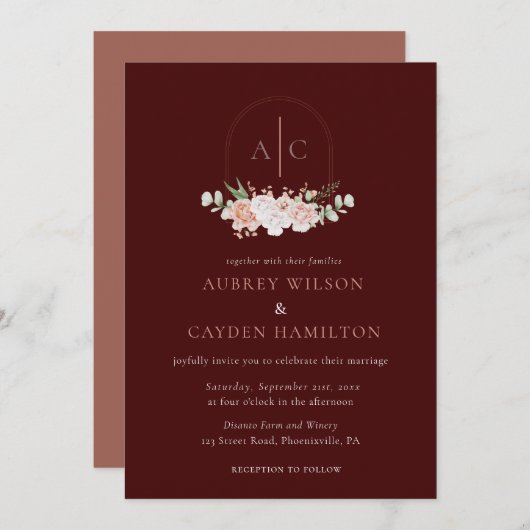 Invitation Code QR Botanogramme Mariage Bourgogne (Devant / Derrière)