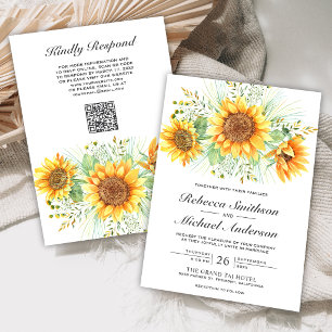 Invitation Code QR Bouquet de tournesols Floral Rustique Mari