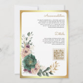 Invitation Code QR Branche Florale Vert Émeraude Mariage Musu (Dos)