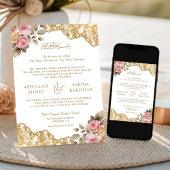 Invitation Code QR Broderie Dorée Fleur Rose Mariage Musulman