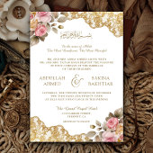 Invitation Code QR Broderie Dorée Fleur Rose Mariage Musulman