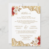 Invitation Code QR Broderie dorée Fleurs d'ivoire rouges Mari (Devant)