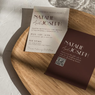Invitation Code QR Brun Chocolat Élégant Mariage Vieille Fort
