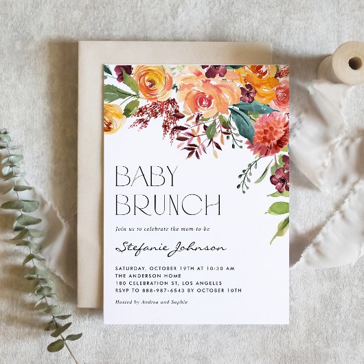 Invitation Code QR Brunch Bébé Floral Aquarelle Automne