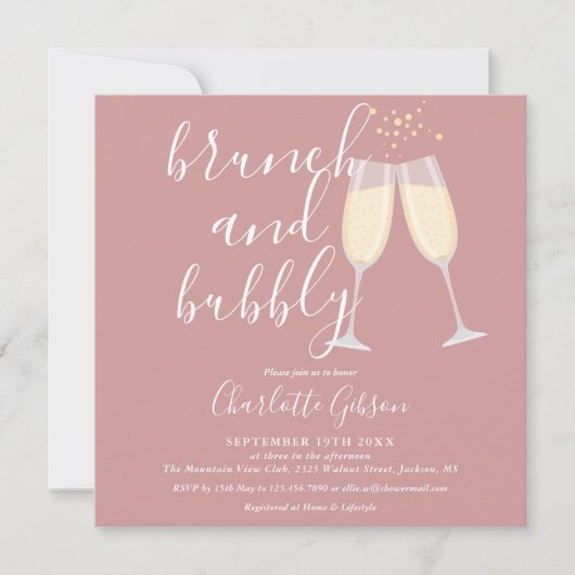 Invitation Code QR Bubbly Brunch Rose Poussiéreux pour Enterr (Devant)